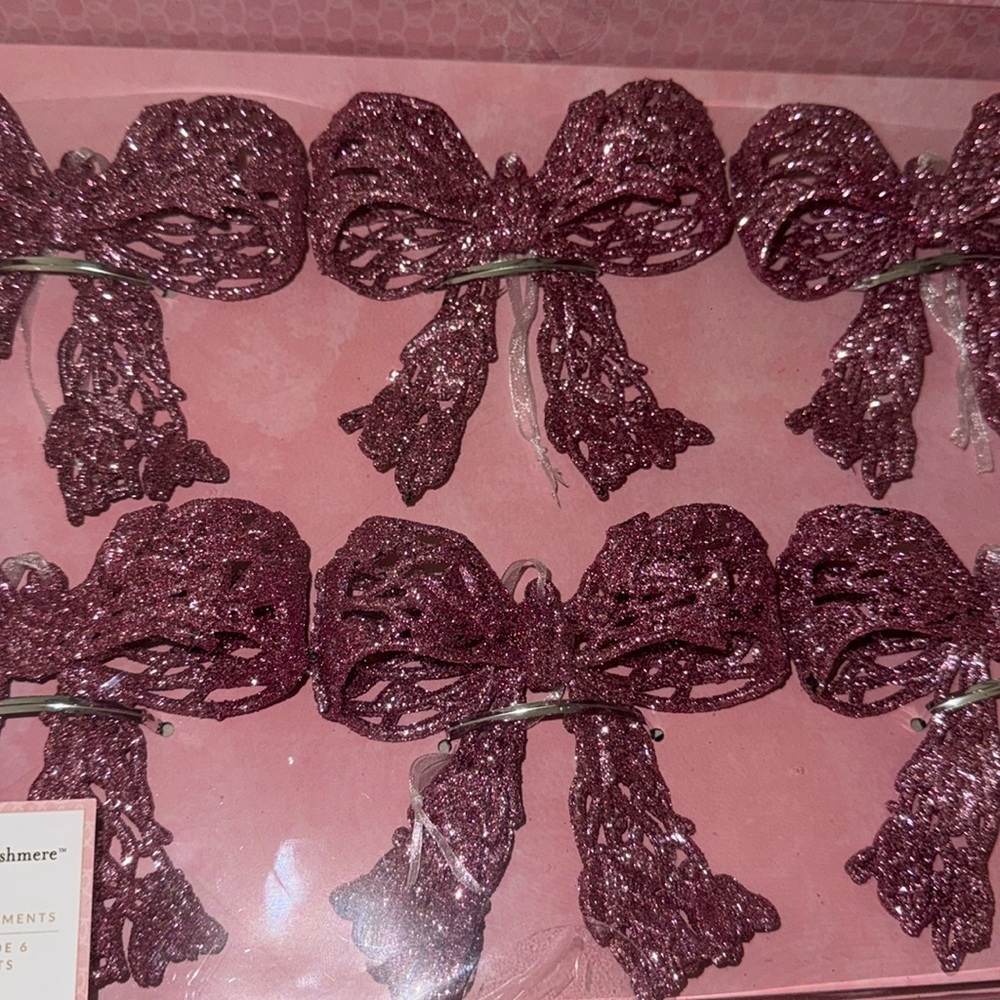 Cupcakes and Cashmere Pink Glitter Bow Ornaments